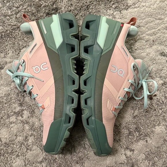 On Running Women's Pink and Green Sneakers - Picture 5 of 6